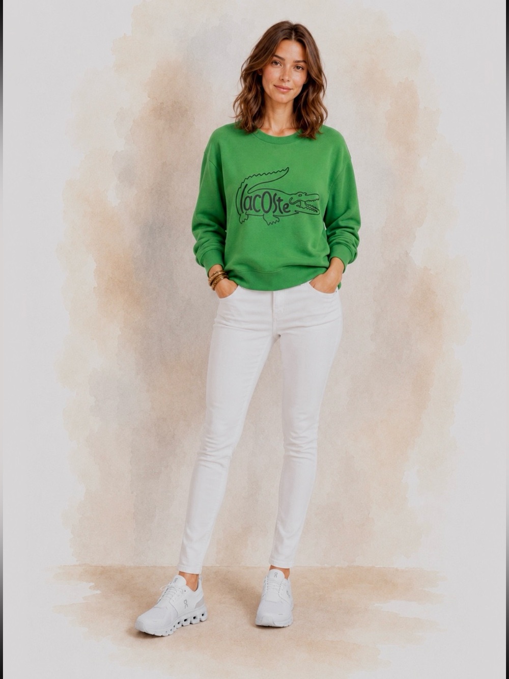 Lacoste green crewneck sweatshirt with large graphic logo print. Size L (US)